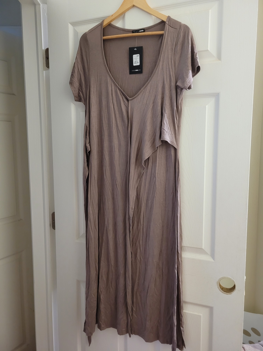 Fashion Nova Taupe V-Neck Maxi Dress